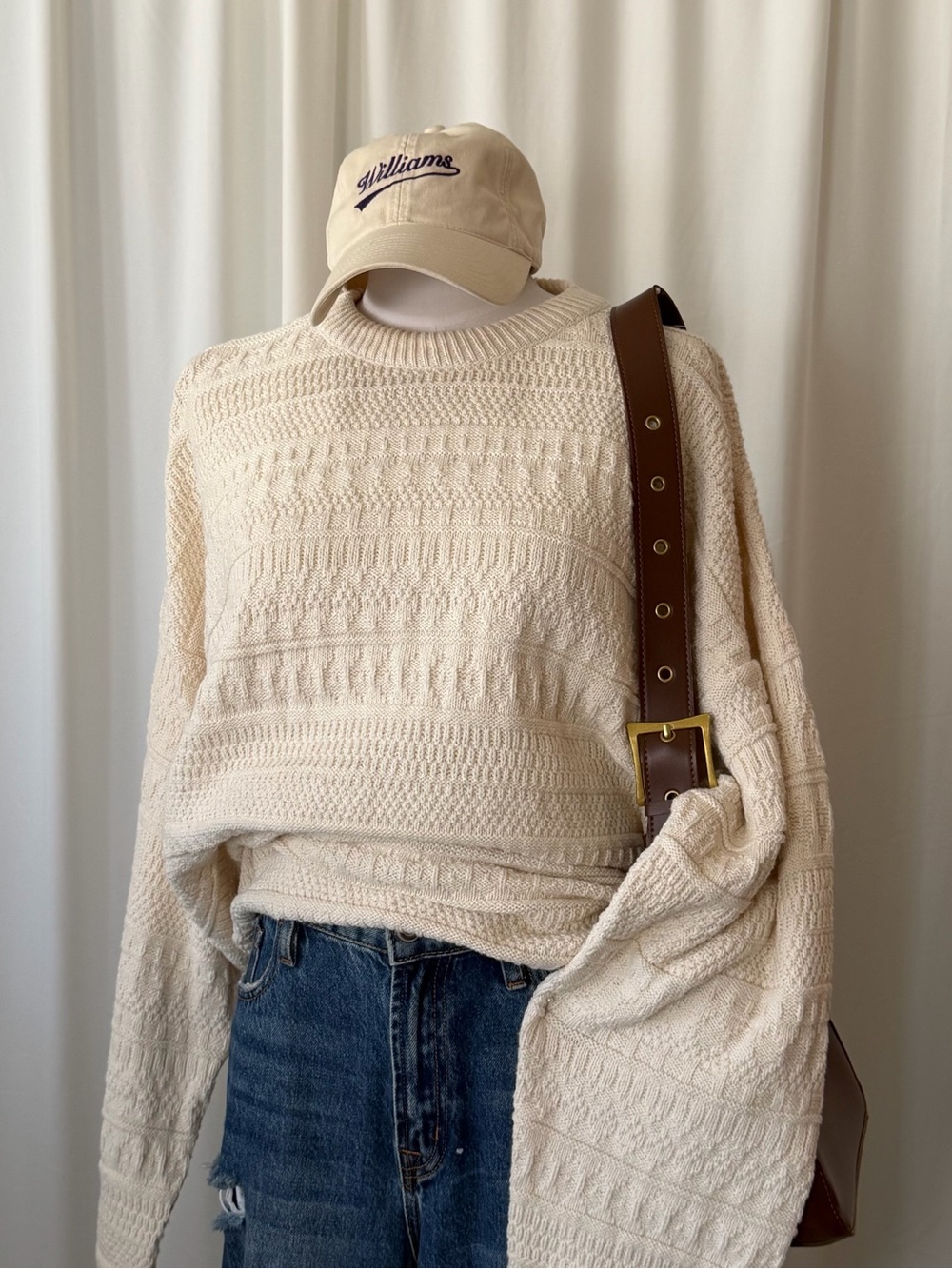 Vintage 90s TLC by Lambert Cream Knit Sweater XL Made in USA Cotton.